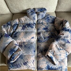 Blue and Pink Tie-Dye Puffer Jacket